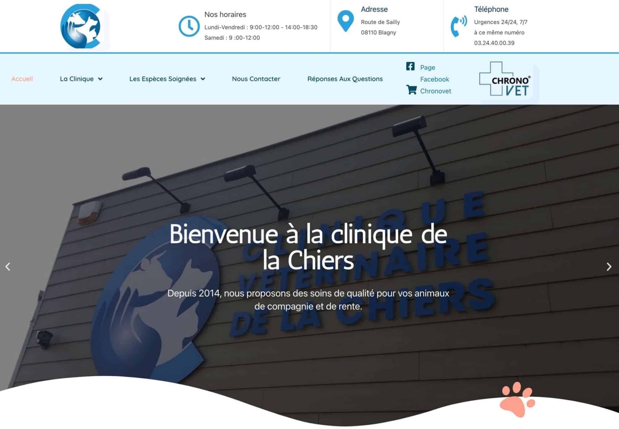 création site internet vétérinaire - page présentation clinique vétérinaire chiers